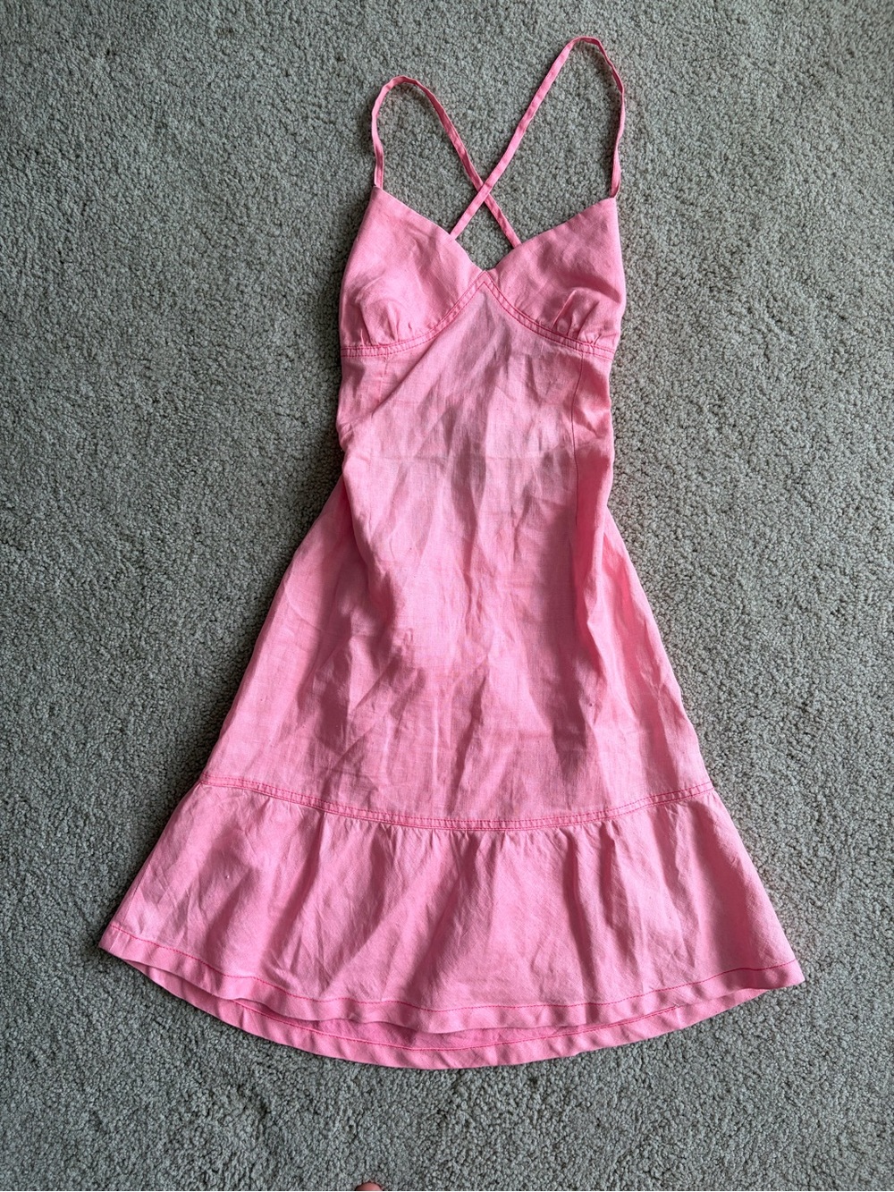 Escada Sport Pink Linen Mini Dress Y2K Vintage Cross Back Strappy Sz 36 US 6